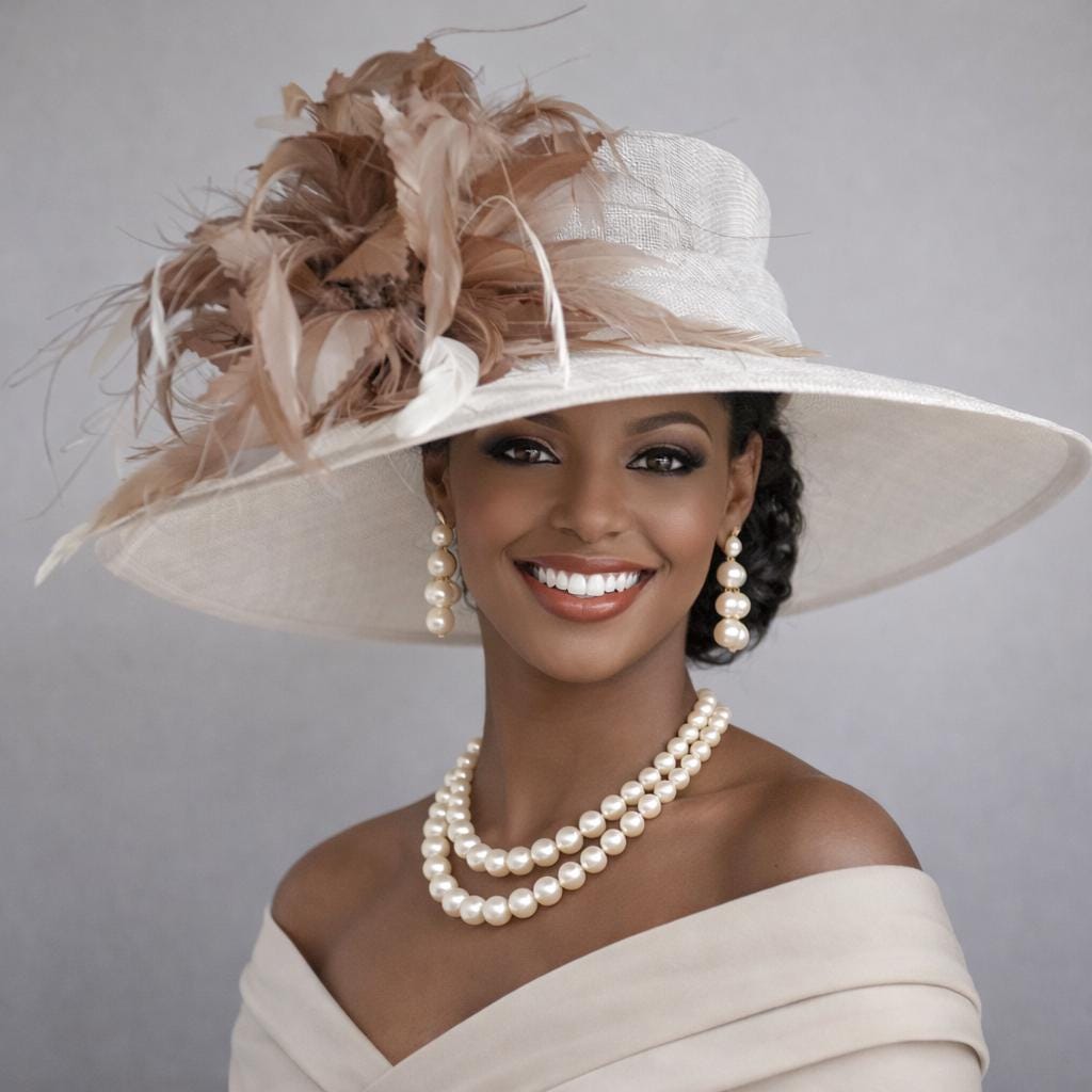 White Taupe Wide Brim Kentucky Derby Hat, Ascot Hat for Wedding & Tea ...