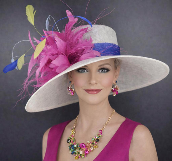 White Royal Blue Pink Yellow Blue Wide Brim Kentucky Derby Hat,Ascot Hat for Wedding Tea Party,Garden Party Hat, Mother of the Bride, Church