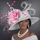 Wide Brim Sinamay Hat for Kentucky Derby,Church,Ascot Royal, Wedding, Tea&Garden,Mother of The Bride Powder Blue Pink