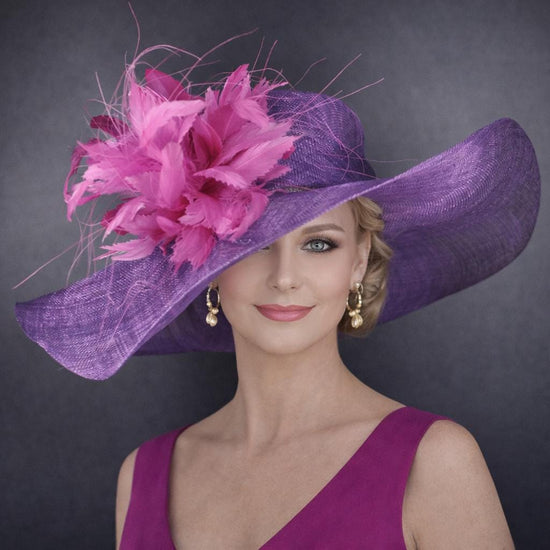 Purple Wide Brim Kentucky Derby Hat,Ascot Hat for Wedding & Tea Party, Garden Party Hat, Mother of the Bride, Church