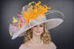 White Blue Orange Hot Pink Wide Brim Kentucky Derby Hat, Ascot Hat for Wedding & Tea Party, Garden Party Hat, Mother of the Bride, Church