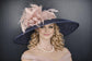 Navy Blue Dusty Blush Pink Wide Brim Sinamay hat,Kentucky derby Hat, Wedding Guest Hat, Tea Party Hat, Ascot Royal Style Hat,Oaks Day Hat