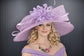 Lilac Feather Flower Wide Brim Sinamay hat, Kentucky derby Hat, Wedding Guest Hat, Tea Party Hat, Ascot Royal Style Hat,Oaks Day Hat