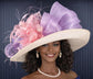 Champagne  Lavender  Pink Feather Wide Brim Sinamay Derby Hat, Feather & Bow Statement Hat, Ascot Fascinator for Wedding, Church, Tea Party