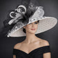 White Black Polka Dot Wide Brim Kentucky Derby Hat, Ascot Hat for Wedding & Tea Party, Garden Party Hat, Mother of the Bride, Church