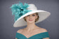 White Turquoise Feather Flower Wide Brim Kentucky Derby Hat, Ascot Hat for Wedding & Tea Party, Garden Party Hat, Mother of the Bride,Church