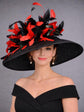 Black Red Goose Flowers Wide Brim Kentucky Derby Hat, Ascot Hat for Wedding Tea Party, Garden Party Hat, Mother of the Bride, Church