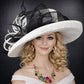 Wide Brim Sinamay  Hat for Kentucky Derby, Ascot Racing Hat, Elegant Wedding Guest Hat, Mother of the Bride Hat  White w Black