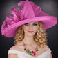 Wide Brim Sinamay Hat for Kentucky Derby, Ascot Racing Hat, Elegant Wedding Guest Hat, Mother of the Bride Hat  Fuchsia Pink