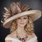 Wide Brim Sinamay  Hat for Kentucky Derby, Ascot Racing Hat, Elegant Wedding Guest Hat, Mother of the Bride Hat Taupe w Brown/Coffee