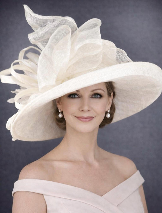 Ivory Off White Wide Brim Sinamay Hat for Kentucky Derby, Ascot Racing Hat, Elegant Wedding Guest Hat, Mother of the Bride Hat