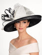 Wide Brim Sinamay  Hat for Kentucky Derby, Ascot Racing Hat, Elegant Wedding Guest Hat, Mother of the Bride Hat Black w White