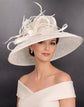 WHite Feather Flower Wide Brim Kentucky Derby Hat, Ascot Hat for Wedding & Tea Party, Garden Party Hat, Mother of the Bride, Church