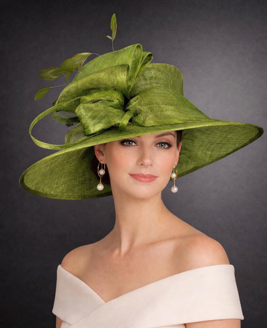 Olive Green Three Layer Wide Brim Sinamay Hat Kentucky Derby Hat Wedding Church Tea Party Garden Party Ascort Royal Party Hat
