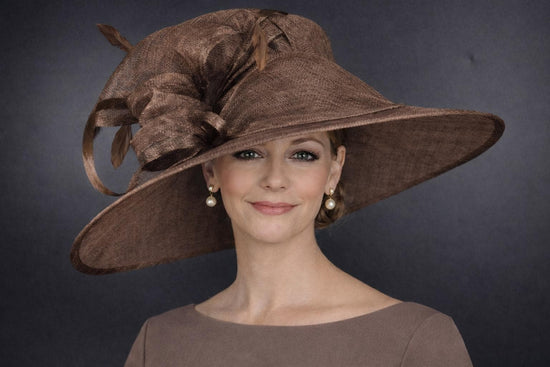 Brown/Coffee Three Layer Wide Brim Sinamay Hat Kentucky Derby Hat Wedding Church Tea Party Garden Carriage Party Ascort Royal Party Hat