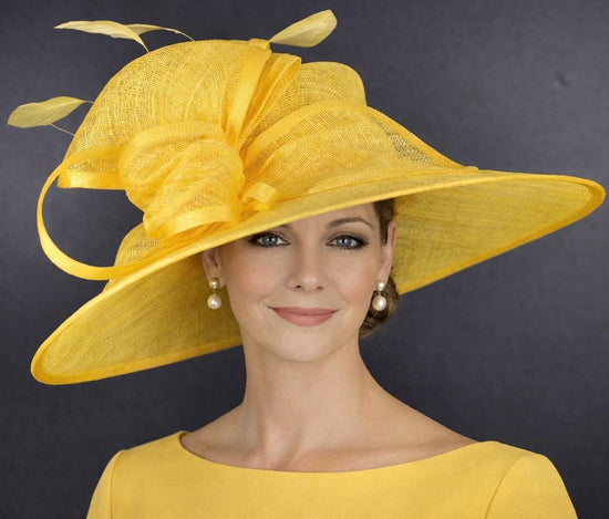 Lemon Yellow Three Layer Wide Brim Sinamay Hat Kentucky Derby Hat Wedding Church Tea Party Garden Carriage Party Ascort Royal Party Hat