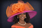 Sinamay Derby Hat: Hot Pink Wide Brim with Orange Silk Flower