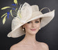 Off White Royal Blue Lemon Feathers Wide Brim Kentucky Derby Hat, Ascot Hat ,WeddingTea Party, Garden Party Hat Mother of the Bride, Church