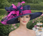 Wide Brim Kentucky Derby Hat, Ascot Hat for Wedding & Tea Party, Garden Party Hat, Mother of the Bride, Church Navy Blue W Fuchsia Pink