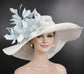 Wide Brim Kentucky Derby Hat, Ascot Hat for Wedding & Tea Party, Garden Party Hat, Mother of the Bride, Church White Powde Blue