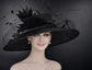 Black Wide Brim Kentucky Derby Hat,Ascot Hat for Wedding & Tea Party, Garden Party Hat, Mother of the Bride, Church