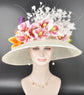 Ivory Off White Lily Orchid Flowers Kentucky Derby Hat,Ascot Hat for Wedding & Tea Party, Garden Party Hat, Mother of the Bride, Church