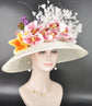 Ivory Off White Lily Orchid Flowers Kentucky Derby Hat,Ascot Hat for Wedding & Tea Party, Garden Party Hat, Mother of the Bride, Church