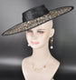 Black Leopard Wide Brim Sinamay Fascinator Hat Ascot Royal Hat for Wedding Race Day Kentucky Derby Party Mother of the Bride