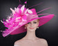 Wide Brim Kentucky Derby Hat, Ascot Hat for Wedding & Tea Party, Garden Party Hat, Mother of the Bride, Church Fuchsia Pink Baby Pink