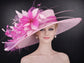 Baby Pink Fuchsia Pink Flower Wide Brim Kentucky Derby Hat,Ascot Hat for Wedding & Tea Party, Garden Party Hat, Mother of the Bride, Church