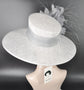 Wide Brim Sinamay Hat for Kentucky Derby,Ascot Royal, Tea Garden Party,Easter Day,Mother of The Bride Elegant Occasion Hat White Gray Silver