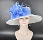 Wide Brim Sinamay Hat for Kentucky Derby,Ascot Royal, Tea Garden Party,Easter Day,Mother of The Bride Elegant Occasion Hat White Light Blue