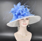 Wide Brim Sinamay Hat for Kentucky Derby,Ascot Royal, Tea Garden Party,Easter Day,Mother of The Bride Elegant Occasion Hat White Light Blue