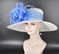 Wide Brim Sinamay Hat for Kentucky Derby,Ascot Royal, Tea Garden Party,Easter Day,Mother of The Bride Elegant Occasion Hat White Light Blue