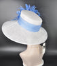 Wide Brim Sinamay Hat for Kentucky Derby,Ascot Royal, Tea Garden Party,Easter Day,Mother of The Bride Elegant Occasion Hat White Light Blue