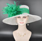 Wide Brim Sinamay Hat for Kentucky Derby,Ascot Royal, Tea Garden Party,Easter Day,Mother of The Bride Elegant Occasion Hat White Kelly Green