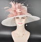 Wide Brim Kentucky Derby Hat, Ascot Hat for Wedding & Tea Party, Garden Party Hat, Mother of the Bride, Church White Blush/Dusty Pink