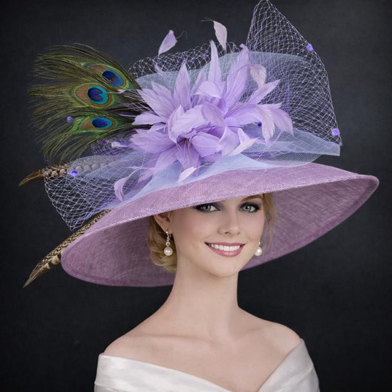 Lilac Purple  Blue Wide Brim Sinamay Hat for Kentucky Derby,Ascot Royal,Tea Garden Party,Easter Day,Mother of The Bride Elegant Occasion Hat