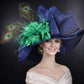 Navy Blue Green Wide Brim Sinamay Hat for Kentucky Derby,Ascot Royal, Tea Garden Party,Easter Day,Mother of The Bride Elegant Occasion Hat