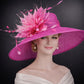 Fuchsia Feather Flower Wide Brim Kentucky Derby Hat,Ascot Hat for Wedding & Tea Party, Garden Party Hat, Mother of the Bride, Church