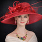 Red Wide Brim Sinamay Hat for Kentucky Derby,Ascot Royal, Tea Garden Party,Easter Day,Mother of The Bride Elegant Occasion Hat