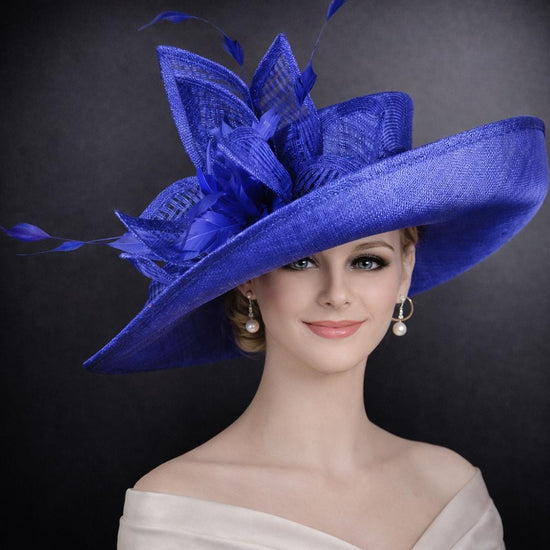 Royal Blue Wide Brim Kentucky Derby Hat,Ascot Hat for Wedding & Tea Party, Garden Party Hat, Mother of the Bride, Church