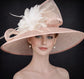 Blush Dust Pink Polka Dots Wide Brim Sinamay Hat for Kentucky Derby, Ascot Racing Hat, Elegant Wedding Guest Hat, Mother of the Bride Hat