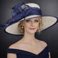 White Navy Blue Kentucky Derby Hat, Ascot Hat for Wedding & Tea Party, Garden Party Hat, Mother of the Bride, Church