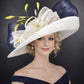 Wide Brim Kentucky Derby Hat, Ascot Hat for Wedding & Tea Party, Garden Party Hat, Mother of the Bride, Church Ivory Navy Blue Yellow