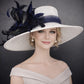 White Navy Wide Brim Kentucky Derby Hat,Ascot Hat for Wedding & Tea Party, Garden Party Hat, Mother of the Bride, Church