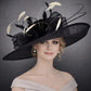 Wide Brim Kentucky Derby Hat, Ascot Hat for Wedding & Tea Party, Garden Party Hat, Mother of the Bride, Church Black W Nude/Cream
