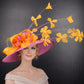 Wide Brim Kentucky Derby Hat, Ascot Hat for Wedding & Tea Party, Garden Party Hat, Mother of the Bride, Church Hot Pink Orange