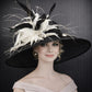 Wide Brim Kentucky Derby Hat, Ascot Hat for Wedding & Tea Party, Garden Party Hat, Mother of the Bride, Church Black w White