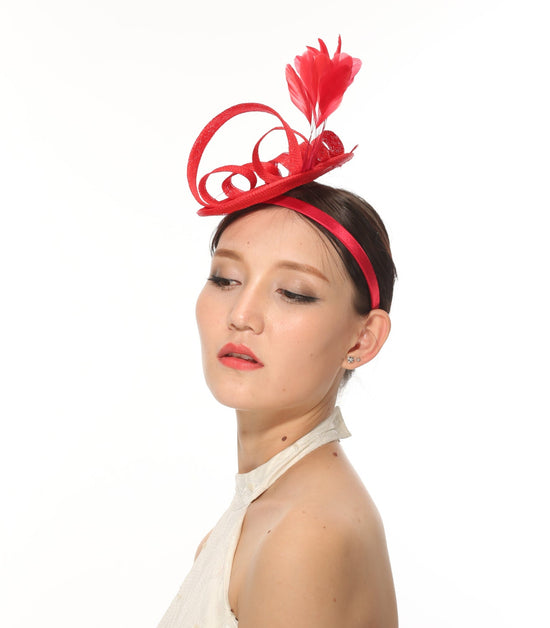 Loop Fascinator Hat for Weddings,church Tea Party Red